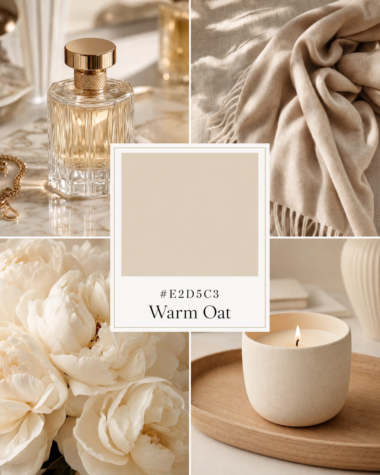 Moodboard-Beispiel Warm Oat: cremige Neutraltöne als Markenwelt