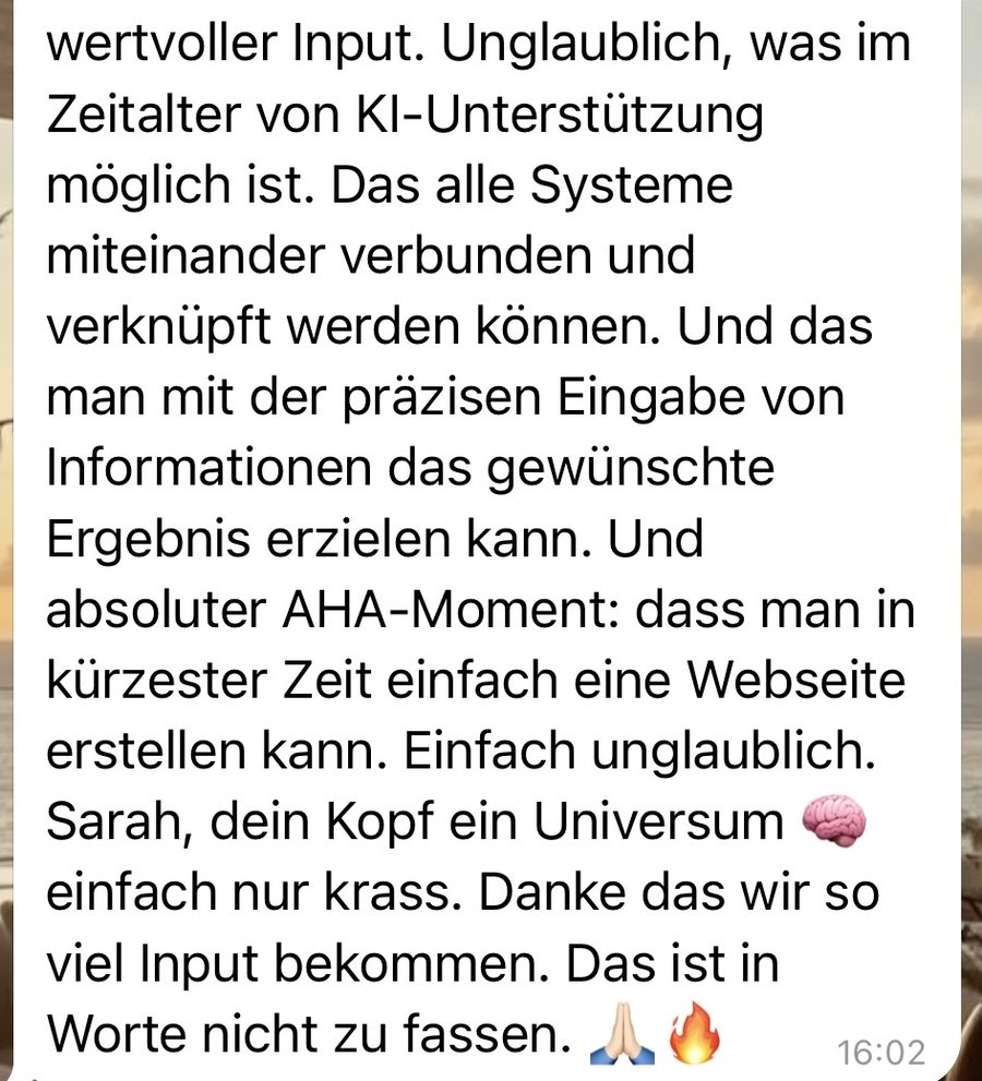 Kundinnennachricht: in kürzester Zeit eine Webseite erstellt, absoluter Aha-Moment