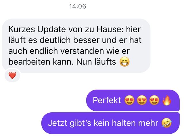 Nachricht: Kurzes Update von zu Hause, jetzt gibts kein Halten mehr
